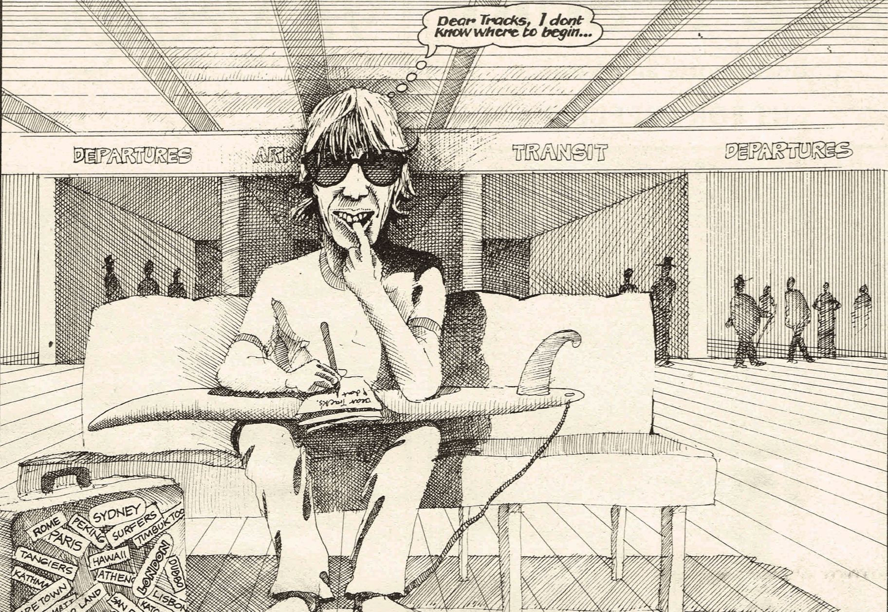 Illustration of Wayne 'Rabbit' Bartholomew Australian surfer & Conservationist.